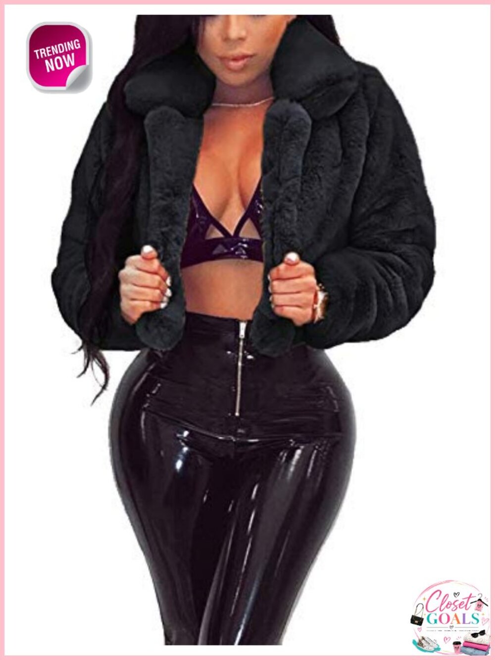 Faux Fur Crop Jacket Fuzzy Coat Outerwear